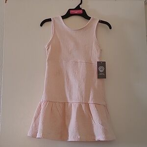 Vince Camuto Kids Girls Ribbed Knit Tank Dress Ruffle Hem Peach Pink Size 7 NWT